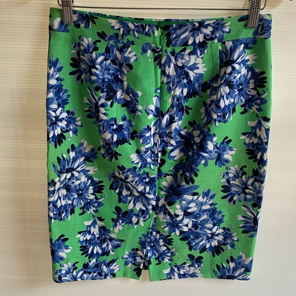 J Crew Womens The Pencil Skirt Green and blue Floral tweed knee length Size 0/6 - Picture 4 of 11